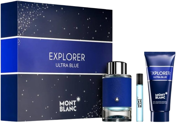 SET MONTBLANC EXPLORER ULTRA BLUE MEN ( 3 PC ) 3.4 OZ  EDP SP / 3.4  OZ SG / 0.25 OZ