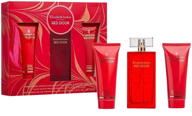 SET ELIZABETH ARDEN RED DOOR WOMAN ( 3PCS ) 3.4 OZ EDT,3.4 B/L+3.4 SH/G (WINDOW SET)