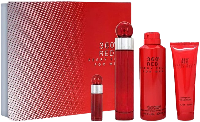 SET PERRY ELLIS 360 RED MEN  (4 PC )3.4 OZ EDT / 6.0 OZ DEO SP / 3.0 OZ SG  / MINI