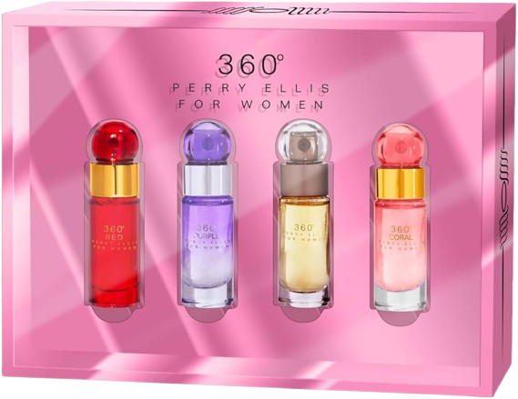 SET 360 PERRY ELLIS LADIES MINI  ( 4 PC )X0.25 OZ ,360W / 360 PURPLE /360 RED / 360 CORAL