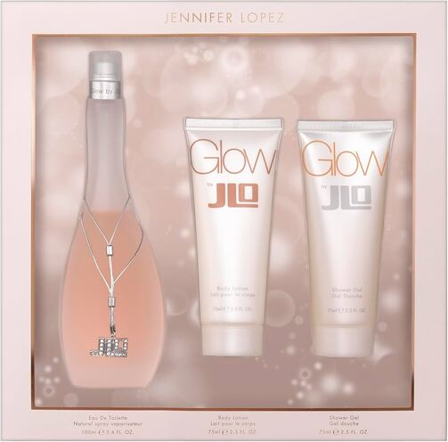 SET JENNIFER LOPEZ GLOW by JLO WOMEN ( 3 PC ) 3.4 OZ EDT SP / 2.5 OZ BL / 2.5 OZ SG