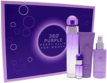 SET PERRY ELLIS 360° PURPLE FOR WOMEN  (4 PC ) 3.4 OZ EDP /4.0 OZ MIST /3.0 OZ SG /MINI