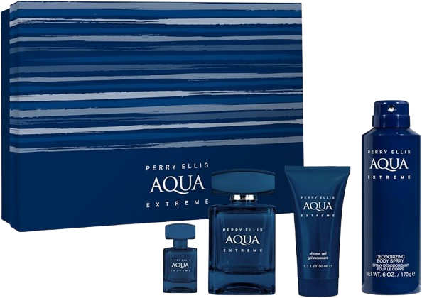SET PERRY ELLIS AQUA EXTREME (4PC) 3.4 OZ EDT / 6.8 OZ DEO BODY SPRAY /1.7 OZ S/GEL + MINI