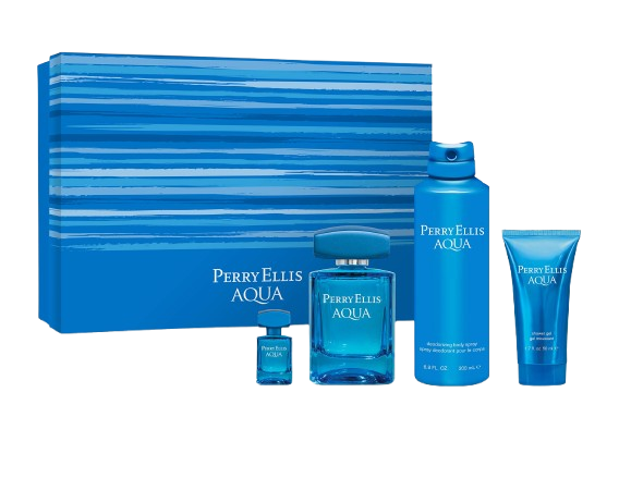 PERRY ELLIS AQUA (4PC) 3.4 OZ EDT /  6.8 OZ DEO BODY SPRAY /  1.7 OZ SG
