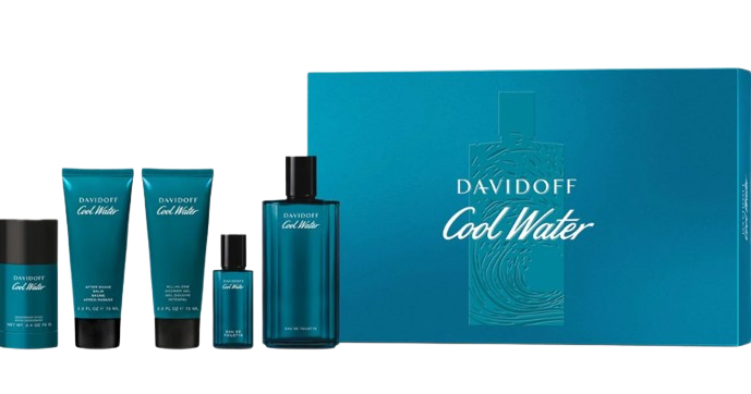 SET DAVIDOFF COOL WATER MEN ( 5 PC ) 4.2 OZ EDT SP / 2.5 OZ A/SHAVE BALM / 2.5 OZ SG /2.4 OZ DEO STICK /0.50 OZ EDT