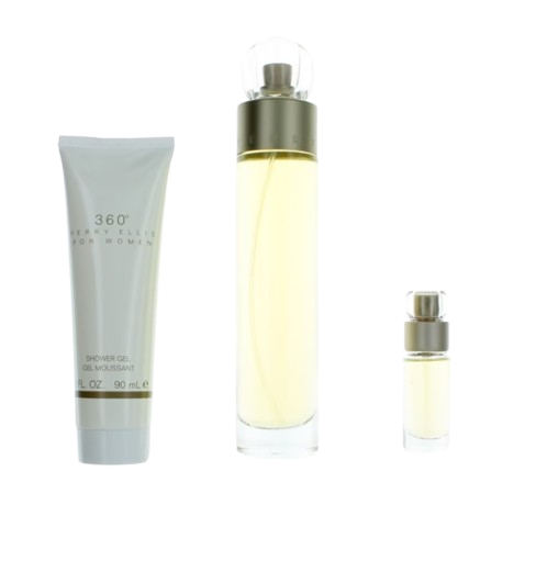 SET PERRY ELLIS 360 WOMEN (3 PC )3.4 OZ.EDP / 3.0 GEL / MINI
