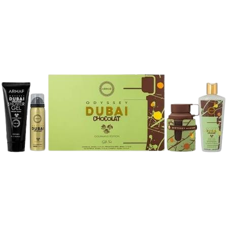 Set Armaf Odyssey Dubai Chocolate Gourmand (4PC) 3.4OZ EDP / 3.4 OZ GEL/1.7 OZ BL / 8.4 OZ SHAMPOO / WHOLESALE
