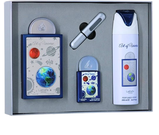 Set Lattafa Art Of Universe ( 3 Pc ) 100 ml Edp / 20 ml Edp / Perfumed Spray 200 ml