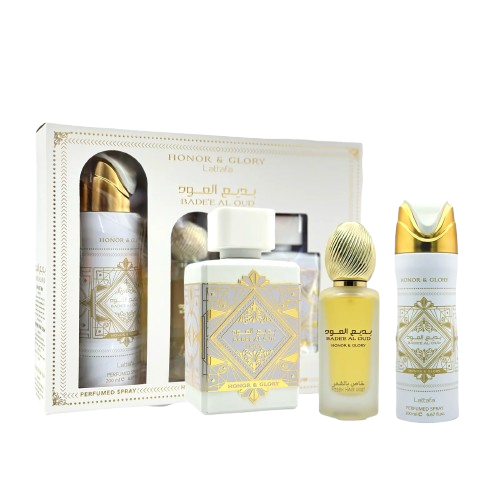 Set Lattafa Badee Al Oud Honor and Glory / Spray 150ML / Perfume 100ML / Hair mist 50ML / WHOLESALE
