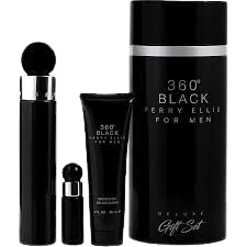 SET PERRY ELLIS 360 BLACK MEN ( 4 PC ) 3.4 OZ EDT / 3.0 OZ SG /3.0 OZ A/SH BALM / MINI