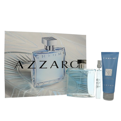 SET AZZARO CHROMECMEN ( 3 PC ) 3.4 OZ EDT SP / 2.5  OZ SHAMPOO /0.33 OZ EDP