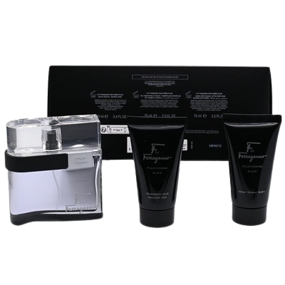 SET SALVATORE FERRAGAMO-F-BLACK MEN( 3PC ) 3.4 OZ EDT SP / 2.5 OZ SG / 2.5 OZ A/S BALM